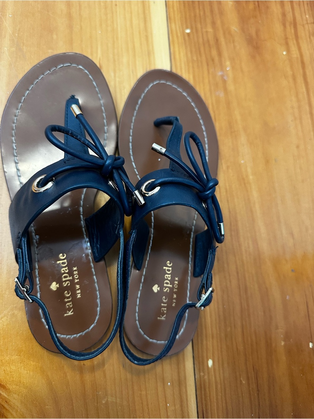 Kate Spade  Navy Tie-Front Leatherette Thong Sandals